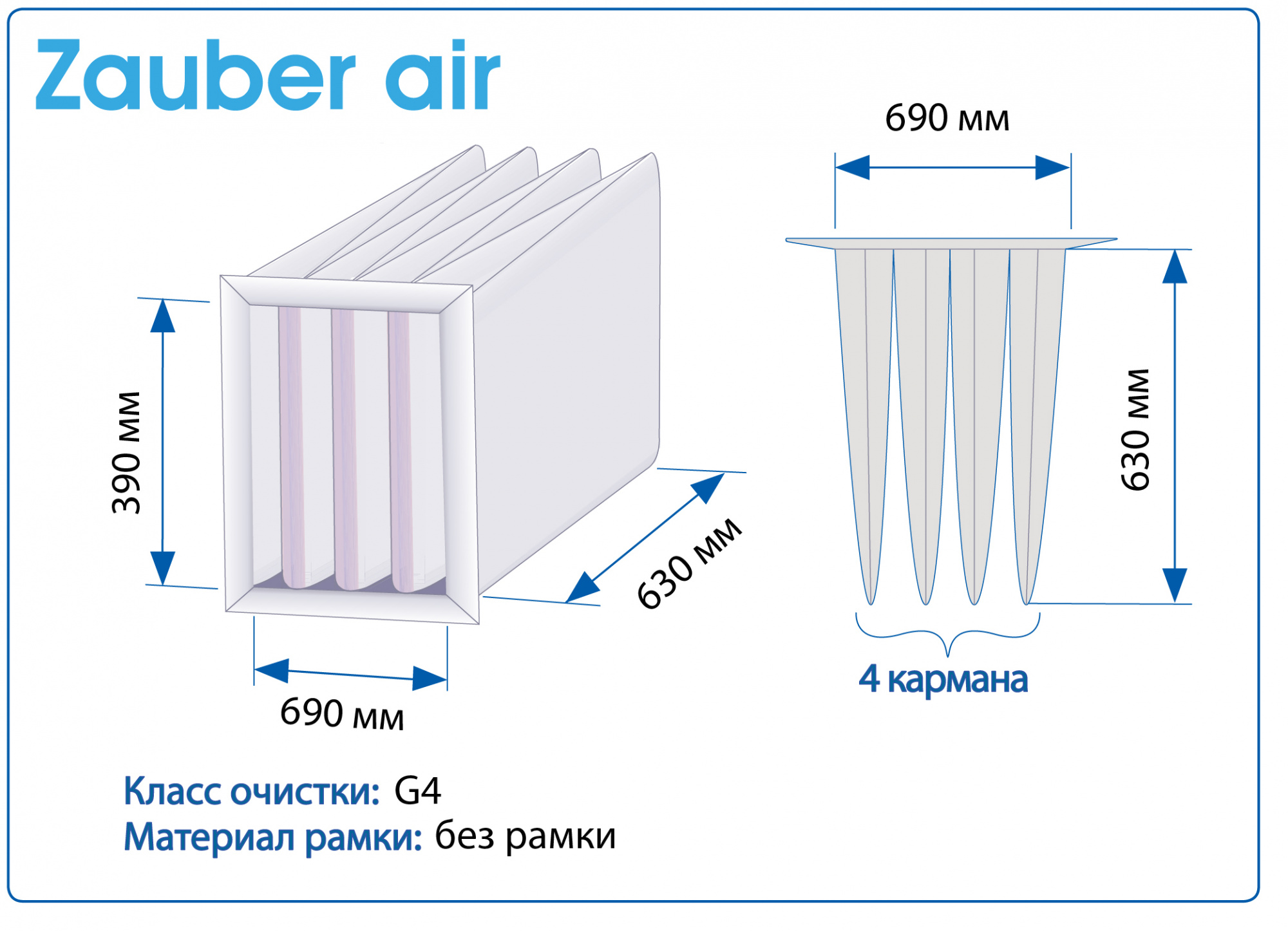 Фильтр воздушный G4 Zauber Air 690х390х630 мм, 4 кармана